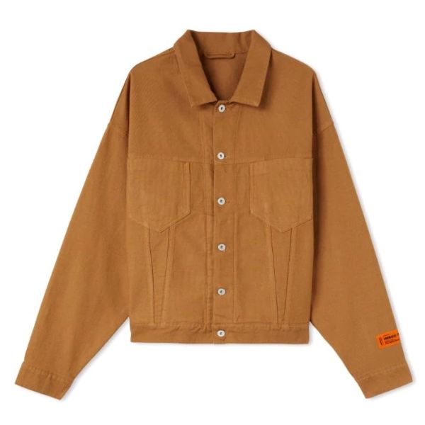 heron preston oversized canvas jacket tobacco bruin