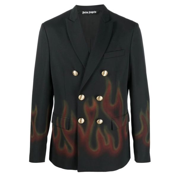 Palm Angels Burning Doublebreast Blazer Zwart