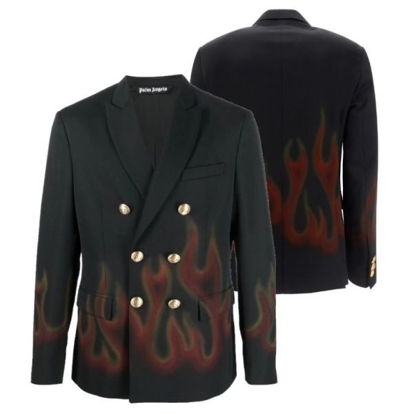 Palm Angels Burning Doublebreast Blazer Zwart