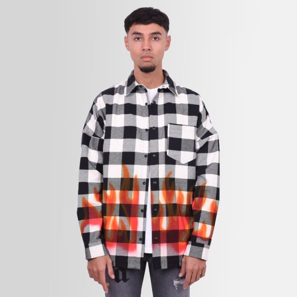 Palm Angels Burning Logo Overshirt Wit/Grijs/Zwart