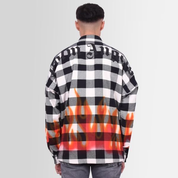Palm Angels Burning Logo Overshirt Wit/Grijs/Zwart