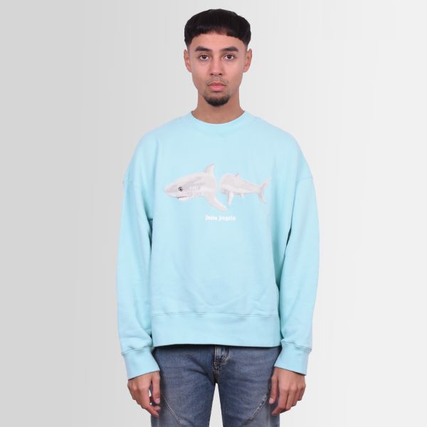★Palm Angels★ Shark Crewneck Man to Man Light Blue PMBA026 Sweatshirt Broken Shark Palm Angels - Homme – myCompañero