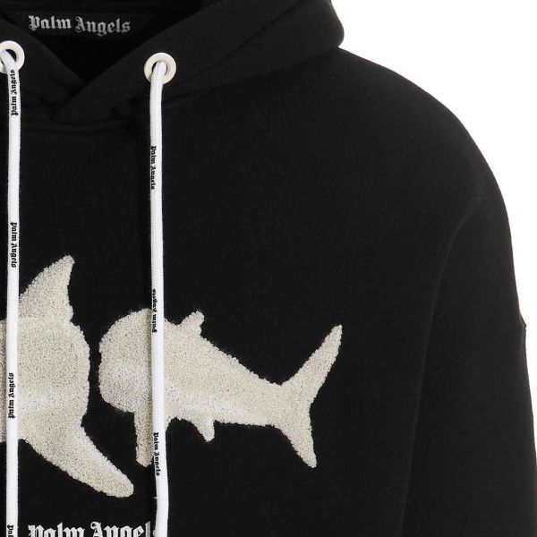 Palm Angels White Shark Hoodie Zwart