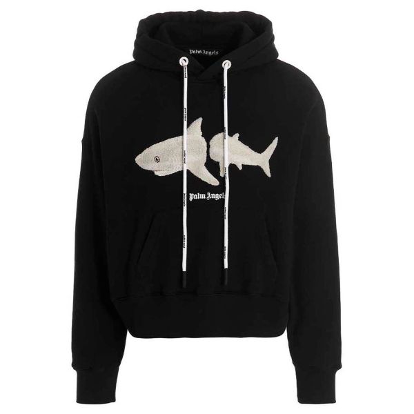 Palm Angels White Shark Hoodie Zwart