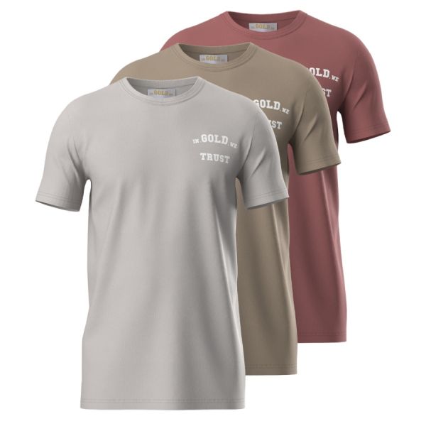 In Gold We Trust Basic T-shirt 3-Pack Grijs/Bruin/Rood