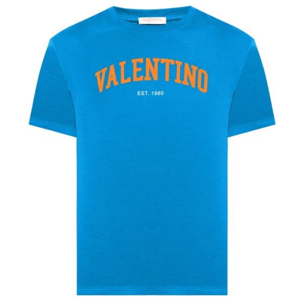 Tシャツ・カットソー VALENTINO FW25 Valentino Shirts Blue (7V3ABP76 AYASCJ) Valentino Garavani Cotton T-Shirt with Chez Print | Saks