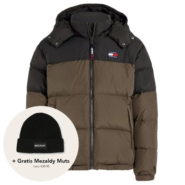 tommy jeans alaska colorblocked puffer donker groen zwart