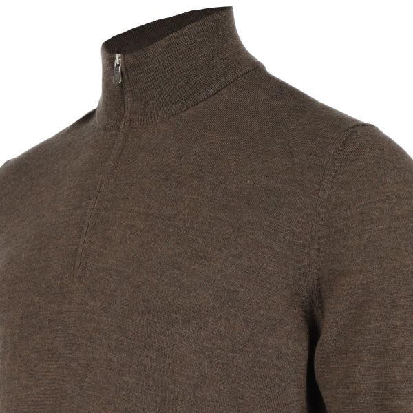 Gran Sasso Zip Mock Sweater Bruin | Mezaldy.com