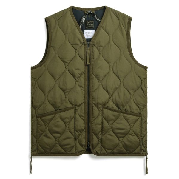 Taion Military Zip V Neck Down Vest Donker Groen