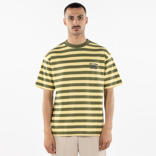 Drôle De Monsieur Slogan Rayè T-shirt Geel/Groen | Mezaldy.com