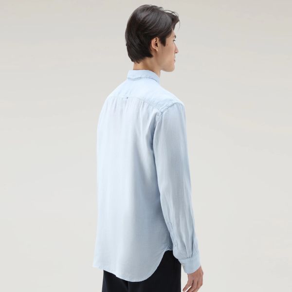 Woolrich Linen Overhemd Licht Blauw