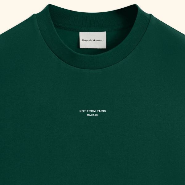 Drôle De Monsieur Slogan Classique T-shirt Donker Groen