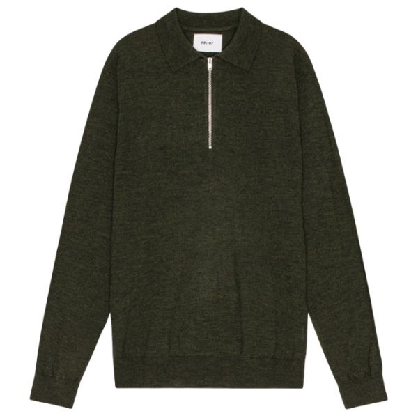 NN.07 Sergio Zip Longsleeve Polo Donker Groen
