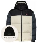 tommy jeans alaska colorblocked puffer off white zwart