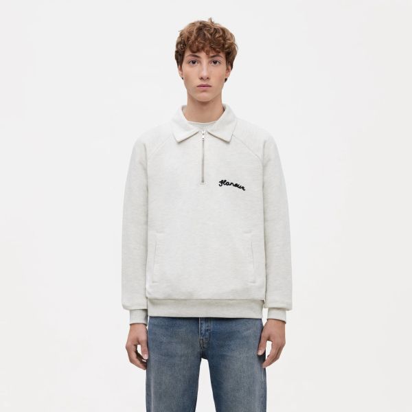Flâneur Signature Raglan Half Zip Sweater Grijs