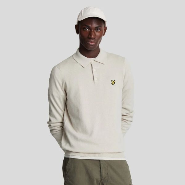 Lyle & Scott Cotton Merino Knitted Longsleeve Polo Beige