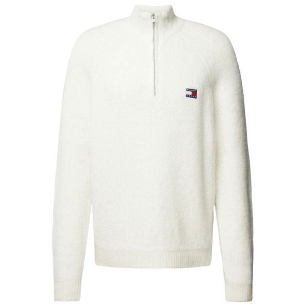 Tommy Jeans Quarter Zip Raglan Badge Sweater Off White