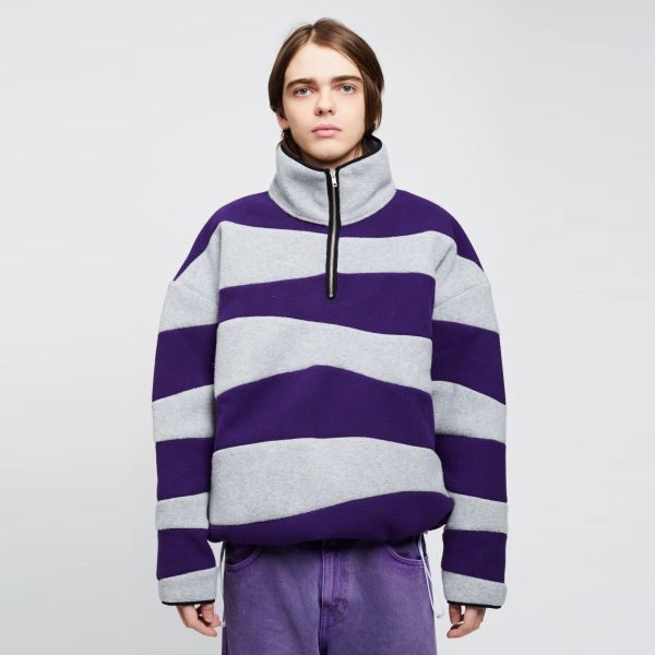 Bonsai Oversized Intarsio Half Zip Sweater Paars/Grijs