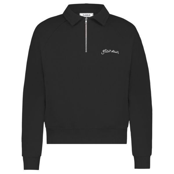 Flâneur Signature Raglan Half Zip Sweater Zwart