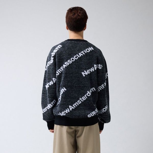 New Amsterdam Surf Association Name Knit AOP Sweater Zwart