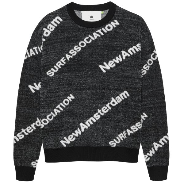 New Amsterdam Surf Association Name Knit AOP Sweater Zwart