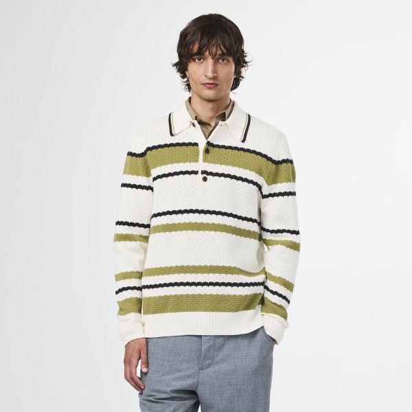 NN.07 Alfie Cotton Longsleeve Polo Off White
