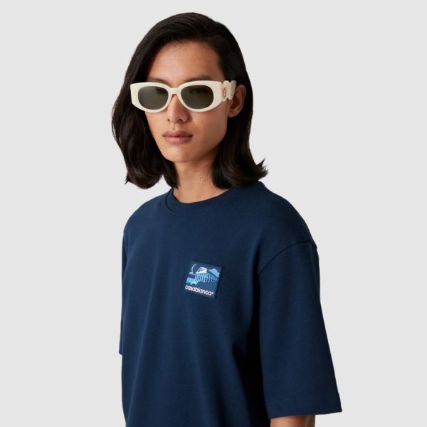【関税込み】Casablanca ネイビー Greek Temple パッチ Tシャツ Casablanca Greek Temple T-shirt Navy | Mezaldy.com