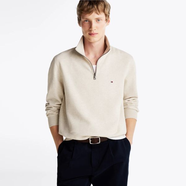 Tommy Hilfiger Essential Fleece Quarter Zip Sweater Off White