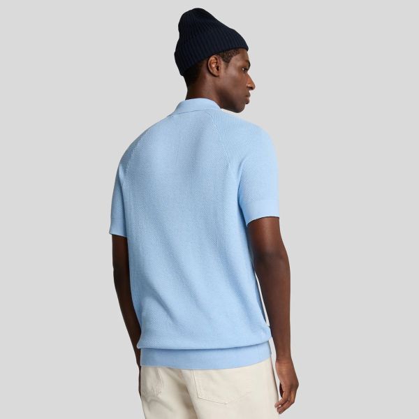 Lyle & Scott Linen Blend Knitted Polo Licht Blauw