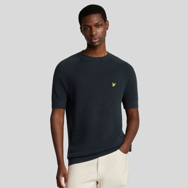 Lyle & Scott Linen Blend Knitted T-shirt Navy