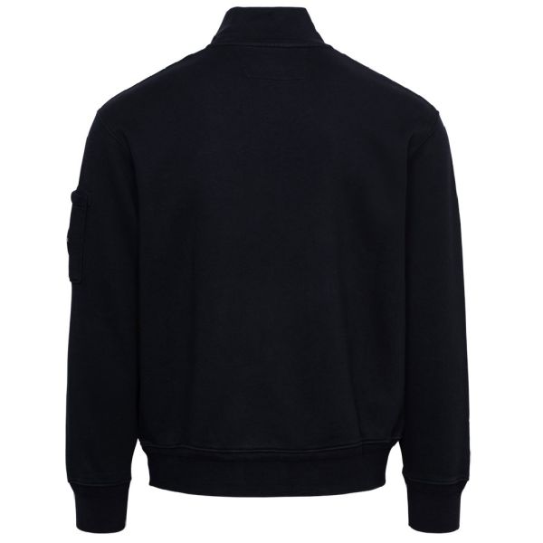 CP Company Cotton Diagonal Fleece Half Zip Sweater Navy
