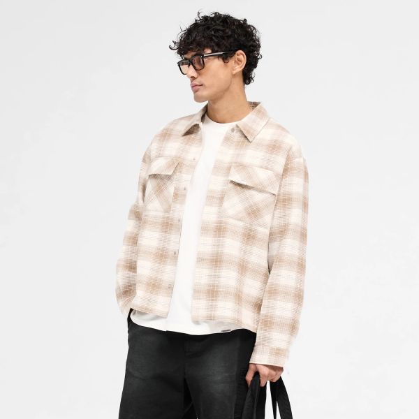 Represent Waffle Flannel Overshirt Beige/Wit