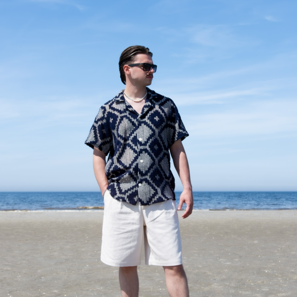 OAS Trastevere Cuba Crochet Overhemd Donker Blauw