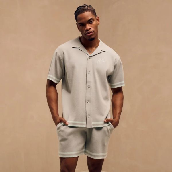 Malelions Knitted Camp Collar Overhemd Licht Groen