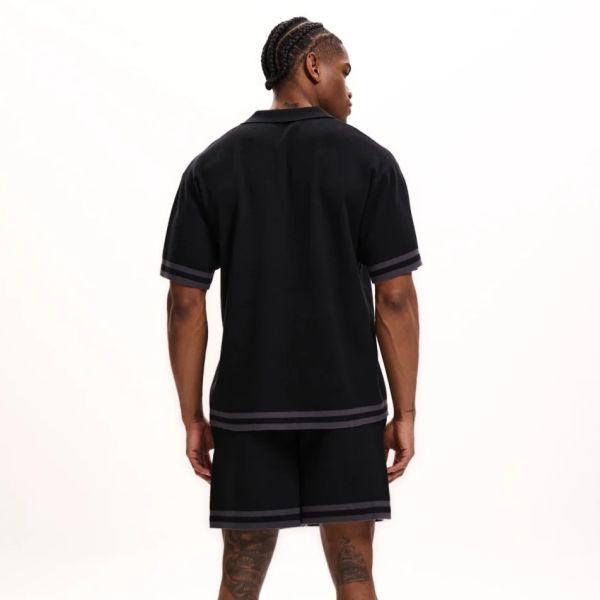 Malelions Knitted Camp Collar Overhemd Zwart