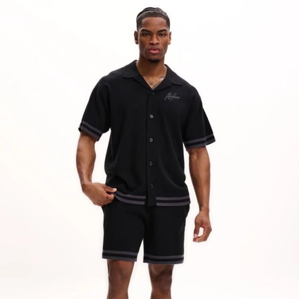 Malelions Knitted Camp Collar Overhemd Zwart