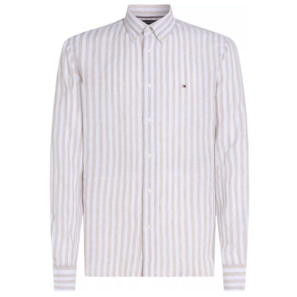 Tommy Hilfiger Linen Essential Stripe Overhemd Beige/Wit