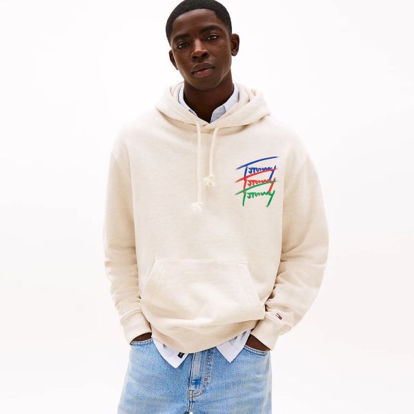 Tommy Jeans 3 Color Sign Hoodie Off White