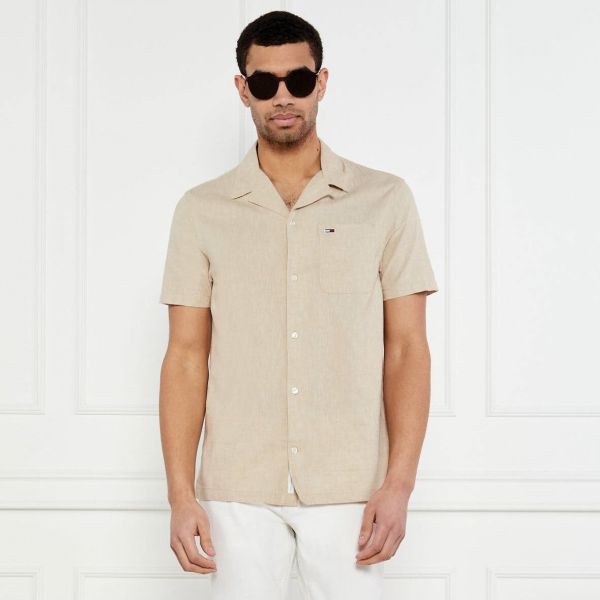 Tommy Jeans Linen Blend Camp Overhemd Beige