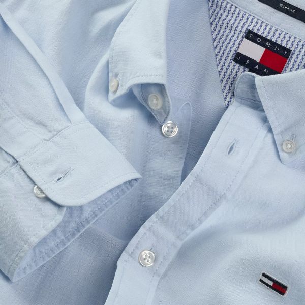Tommy Jeans Linen Blend Overhemd Licht Blauw