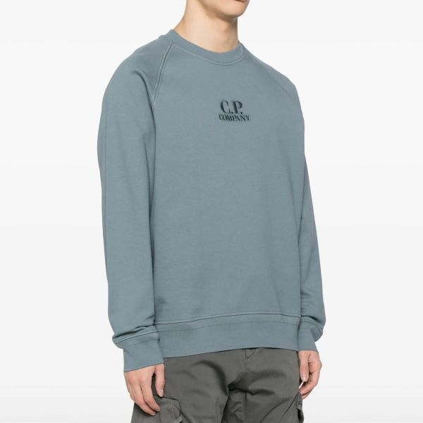 CP Company Diagonal Raised Fleece Logo Sweater Blauw