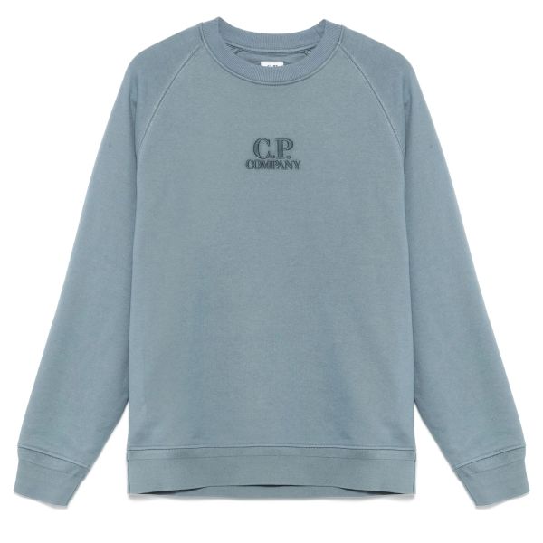 CP Company Diagonal Raised Fleece Logo Sweater Blauw