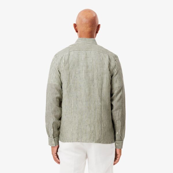 Lacoste Striped Linen Overhemd Donker Groen/Wit
