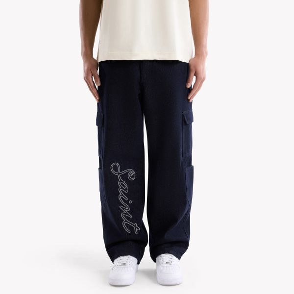 Saint Blanc Multi Pocket Script Jeans Donker Blauw