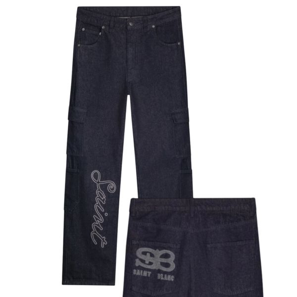 Saint Blanc Multi Pocket Script Jeans Donker Blauw