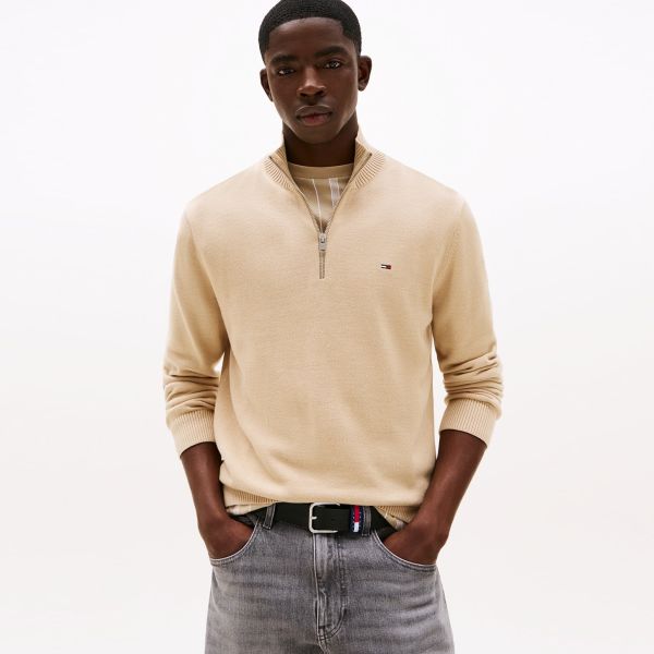 Tommy Jeans Slim Essential Quarter Zip Sweater Beige