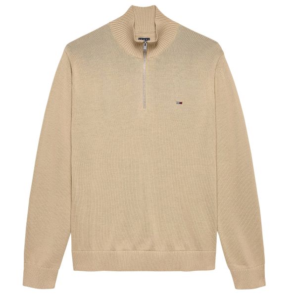 Tommy Jeans Slim Essential Quarter Zip Sweater Beige