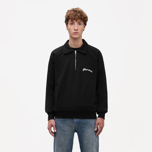 Flâneur Signature Raglan Half Zip Sweater Zwart