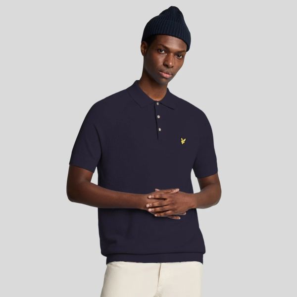 Lyle & Scott Linen Blend Knitted Polo Navy