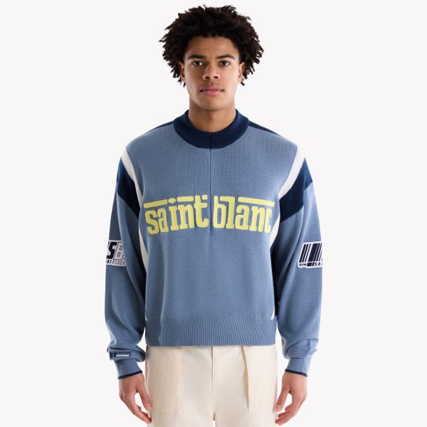 Saint Blanc Wool Cycling Zip Up Jersey Blauw